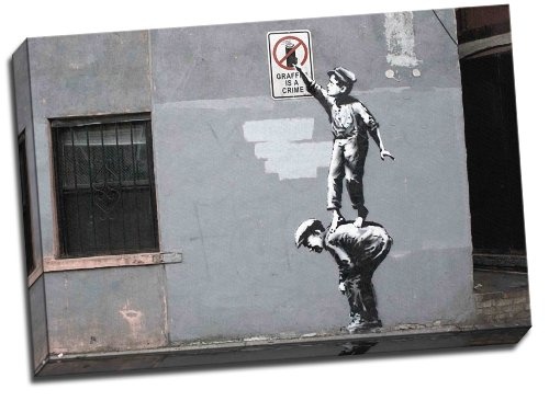 Großer Wandaufkleber Banksy New York Better Out Than In der Street ist in Play Graffiti ist ein Verbrechen auf Leinwand, gerahmt, groß 76,2 x 50,8 cm