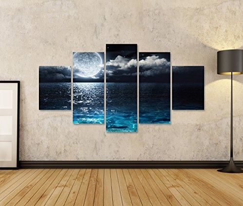 islandburner Bild Bilder auf Leinwand Mond über Meer Poster, Leinwandbild, Wandbilder