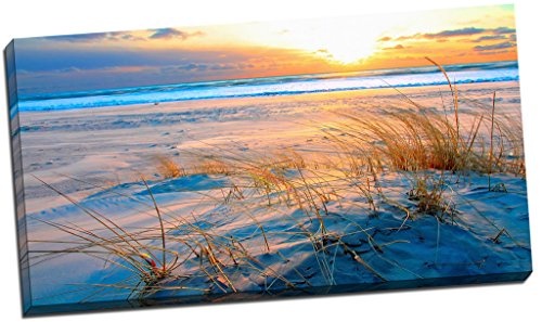 Leinwandbild Sonnenuntergang auf Sand Strand Szene Wand...