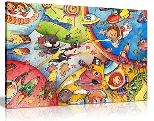 Jungen Schlafzimmer Platz Cartoon Kinderzimmer Leinwand Kunstdruck Bild, A0 91x61cm (36x24in)