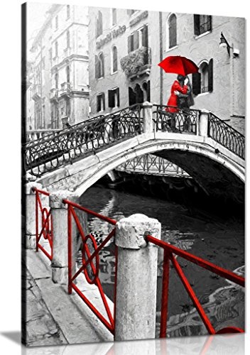 Venedig rot-schwarz-weiß Bild Romantisches Canvas Wall Art Print Bild, schwarz/rot/weiß, A0 91x61cm (36x24in)