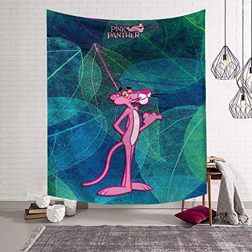 LJMGT Tapestry Wall Hanging,Cartoon Grünes Blatt Pink Panther Indischen Stil, Böhmischen Psychedelischen Mandala Gotischen Print Stoff Größe Tapisserie Wohnzimmer Schlafzimmer Schlafsaal Bibliothek