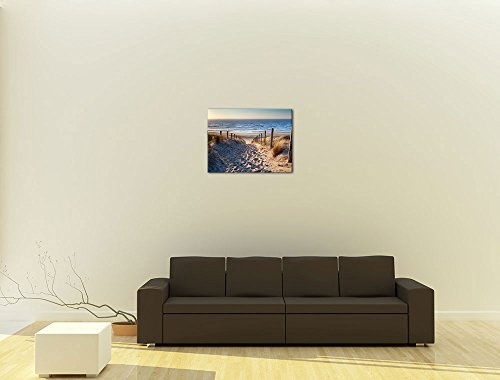 Wandbild - Schöner Weg zum Strand III - Bild auf Leinwand - 60x50 cm einteilig - Leinwandbilder - Urlaub, Sonne & Meer - Nordsee - Dünen mit Strandgräsern - Idylle - Erholung