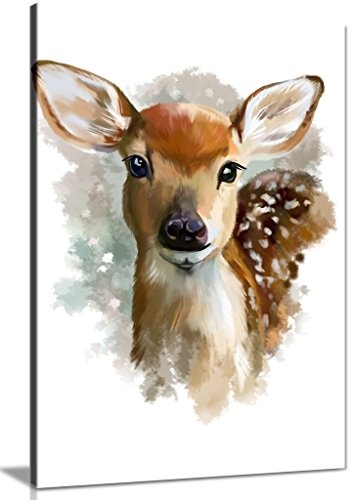 Fawn Aquarell Schlafzimmer Leinwand Kunstdruck Bild, A2 61x41 cm (24x16in)