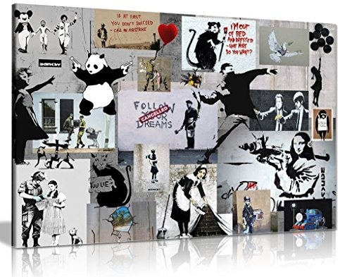 Banksy Wandkunst auf Leinwand - Montage, Collage, Bild, Druck, A0 91x61cm (36x24in)