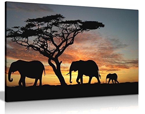 Elefanten im Sonnenuntergang Afrika Landschaft Leinwand...