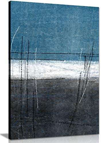 Kunstdruck auf Leinwand, abstrakt, 61 x 41 cm, Blau/Weiß gestreift