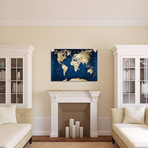 LANA KK Weltkarte Leinwandbild mit Korkrückwand zum pinnen der Reiseziele Deutsch Kunstdruck, Meer, 150 x 100 cm