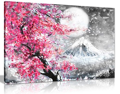 Kunstdruck auf Leinwand, Motiv japanischer Kirschblüten, Rosa / Schwarz / Weiß, Schwarz , A1 76x51 cm (30x20in)