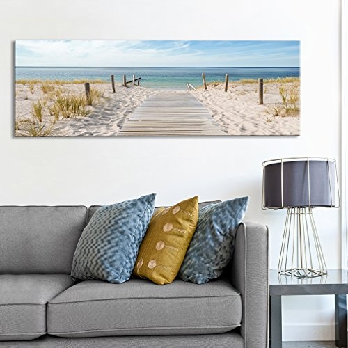 decomonkey Bilder Strand Meer 135x45 cm XXL 1 TLG. Leinwandbilder Bild auf Leinwand Vlies Wandbild Kunstdruck Wanddeko Wand Wohnzimmer Wanddekoration Deko Natur Landschaft