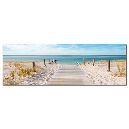 decomonkey Bilder Strand Meer 135x45 cm XXL 1 TLG. Leinwandbilder Bild auf Leinwand Vlies Wandbild Kunstdruck Wanddeko Wand Wohnzimmer Wanddekoration Deko Natur Landschaft