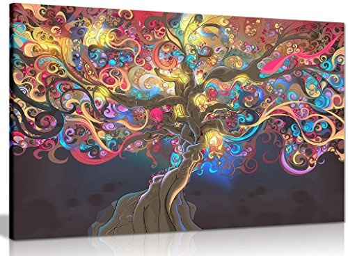 Kunstdruckbild Psychedelic Trippy auf Leinwand mit Baum, A1 76x51 cm (30x20in)