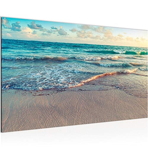 Bild Meer Strand Wandbild Vlies - Leinwand Bilder XXL Format Wandbilder Wohnzimmer Wohnung Deko Kunstdrucke Blau 1 Teilig - MADE IN GERMANY - Fertig zum Aufhängen 015514a