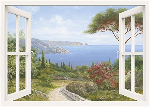 Artland Qualitätsbilder I Bild auf Leinwand Leinwandbilder Wandbilder 100 x 70 cm Landschaften Fensterblick Malerei Weiß A8JH Fensterblick Haus am Meer I