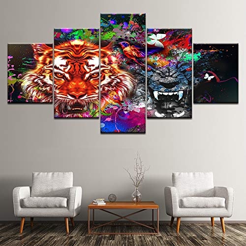 CNCN Leinwand Malerei Tiger und Panther mit Spritzer 5 Stück Wandkunst Malerei modulare Tapeten Poster Print für Wohnzimmer Dekor 30x40 30x60 30x80cm