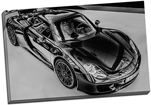 Porsche 918 Schwarz und Weiß Leinwand Druck Bild Wand Art Großer 76,2 x 50,8 cm (76.2 cm x 50.8 cm)