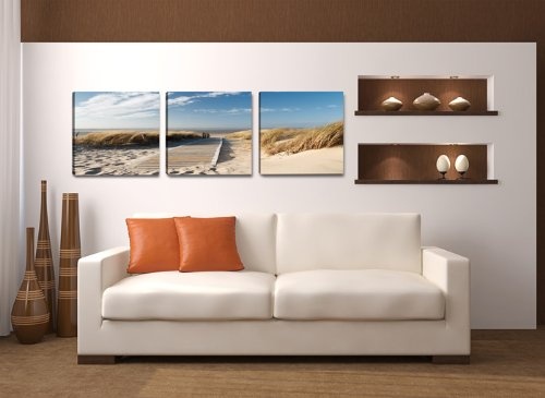 Visario 4221 Bilder auf Leinwand Bild 150 x 50 cm Strand Düne Nordsee - Ostsee drei Teile 50x50cm