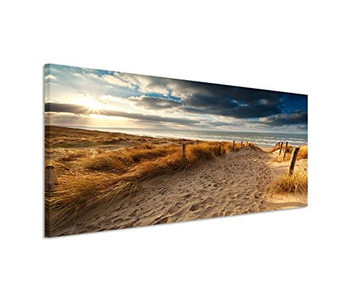 Paul Sinus Art 150x50cm Leinwandbild auf Keilrahmen Holland Nordsee Meer Strand Sonnenuntergang Wandbild auf Leinwand als Panorama