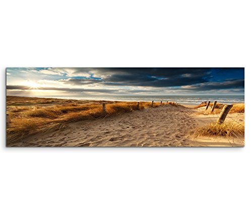 Paul Sinus Art 150x50cm Leinwandbild auf Keilrahmen Holland Nordsee Meer Strand Sonnenuntergang Wandbild auf Leinwand als Panorama