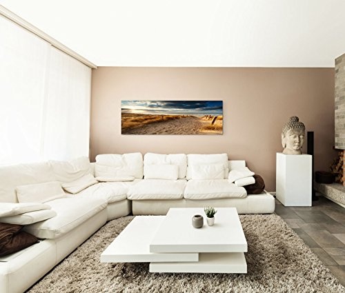 Paul Sinus Art 150x50cm Leinwandbild auf Keilrahmen Holland Nordsee Meer Strand Sonnenuntergang Wandbild auf Leinwand als Panorama