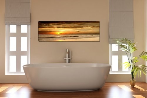 Visario Leinwandbilder 5703 Bild auf Leinwand Strand, 120 x 40 cm