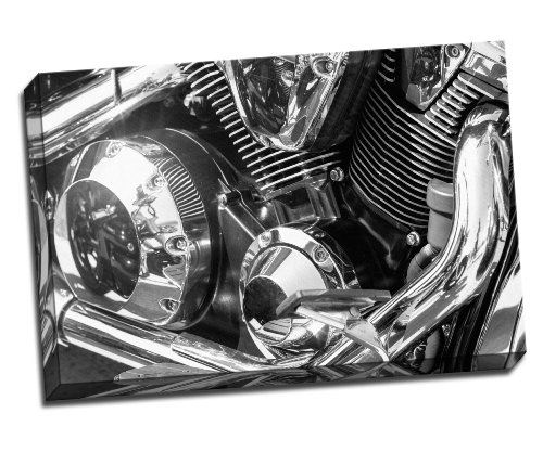 Schwarz und Weiß Motorrad Motor Leinwand Kunstdruck...