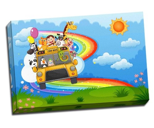 Kinderzimmer Kinder Art A Zoo Bus der bei die Hügel mit A Rainbow in The Sky Canvas Art Print Poster 76,2 x 50,8 cm Zoll