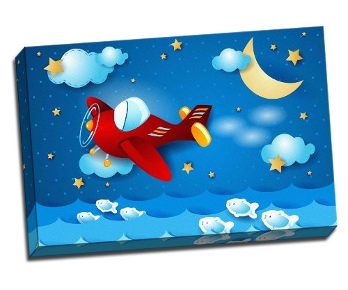 Kinderzimmer Kinder Rot Flugzeug über das Meer Kunstdruck auf Leinwand poster 76,2 x 50,8 cm Zoll