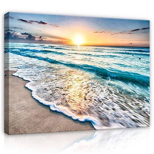 ForWall Bilder Canvas Strand Sonnenuntergang - O1 (100cm....