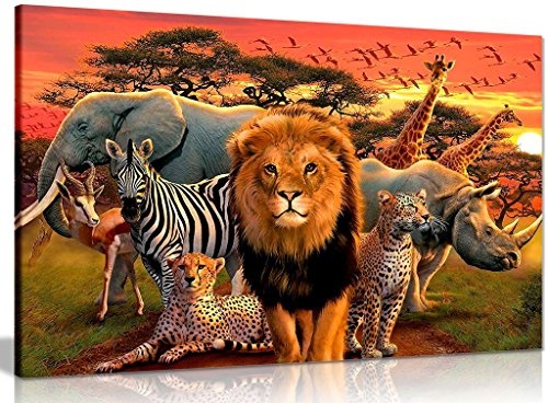 African Wildlife Kinder Schlafzimmer Leinwand Kunstdruck Bild, A2 61x41 cm (24x16in)
