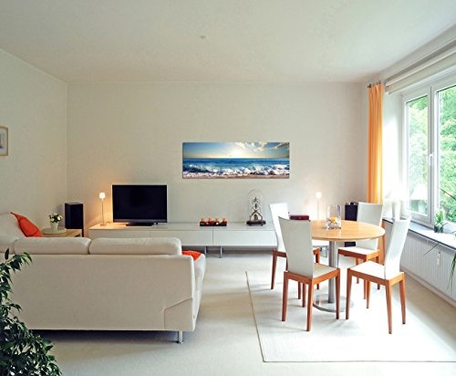 Paul Sinus Art Panoramabild auf Leinwand und Keilrahmen 150x50cm Meer Strand Wellen Sonnenuntergang Wolken