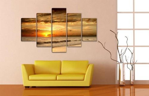 Visario 6302 Bild auf Leinwand Strand fertig gerahmte Bilder 5 Teile, 200 x 100 cm