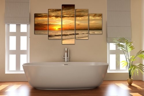 Visario 6302 Bild auf Leinwand Strand fertig gerahmte Bilder 5 Teile, 200 x 100 cm