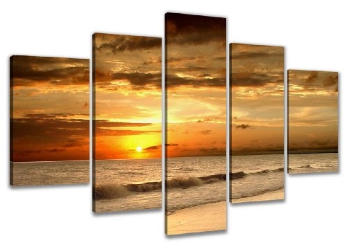Visario 6302 Bild auf Leinwand Strand fertig gerahmte Bilder 5 Teile, 200 x 100 cm
