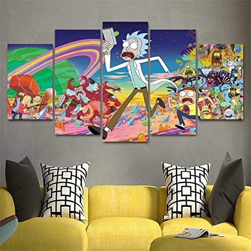 CANPIC HD 5 Panel Canvas Art Rich and Morty Painting Panther Mountain Poster Picture for Living Room-S2Frame