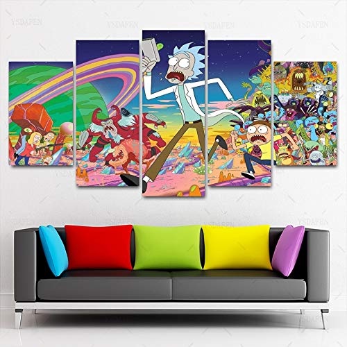 CANPIC HD 5 Panel Canvas Art Rich and Morty Painting Panther Mountain Poster Picture for Living Room-S2Frame