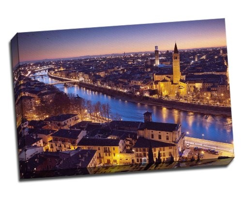 Verona bei Nacht - Italien Kunstdruck auf Leinwand poster 76,2 x 50,8 cm Zoll