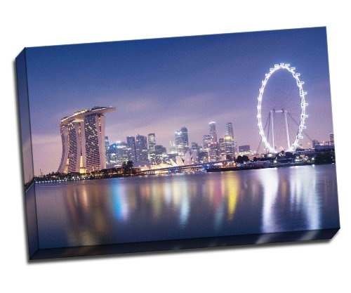Singapur-Skyline bei Nacht, Kunstdruck auf Leinwand...
