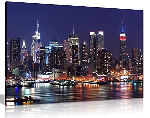 Manhattan Skyline Nacht Leinwand Kunstdruck Bild, A2...