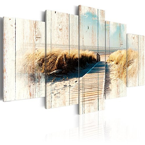 murando - Bilder 200x100 cm Vlies Leinwandbild 5 TLG Kunstdruck modern Wandbilder XXL Wanddekoration Design Wand Bild - Holz Strand Landschaft Natur Meer c-C-0029-b-o