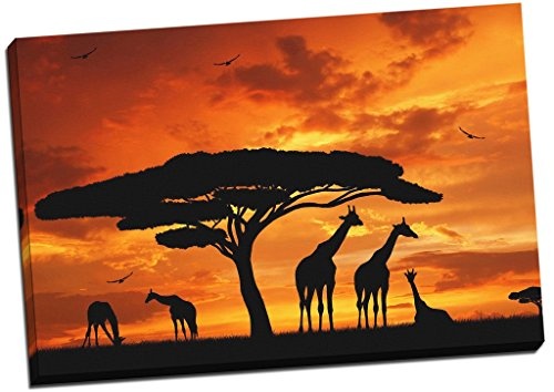 Giraffe Familie und Baum bei Sonnenuntergang Bild Wildlife Leinwand drucken Wand Art Großer 76,2 x 50,8 cm