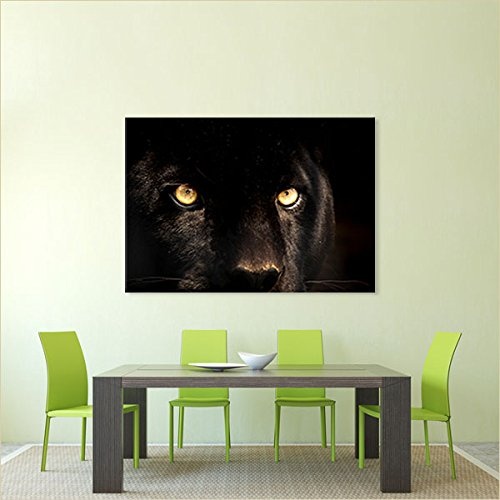 LANA KK - Leinwandbild "Panther" Tiere & Natur auf Echtholz-Keilrahmen - Fotoleinwand-Kunstdruck in schwarz