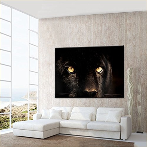 LANA KK - Leinwandbild "Panther" Tiere & Natur auf Echtholz-Keilrahmen - Fotoleinwand-Kunstdruck in schwarz