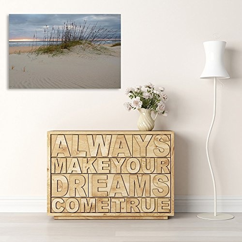 Feeby Frames. Wandbild - 1 Teilig - 80x120 cm, Leinwand Bild Leinwandbilder Bilder Wandbilder Kunstdruck, STRAND, DÜNEN, SAND, MEER, WASSER, GRAS, BRAUN, GRÜN