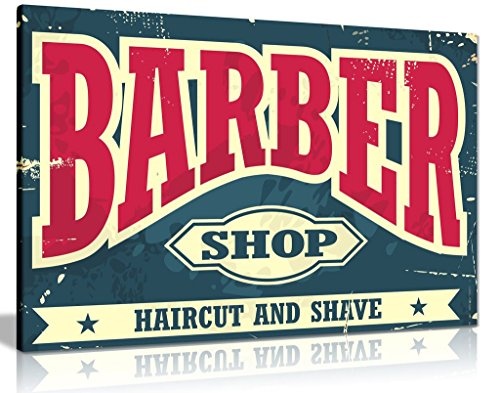 Barber Shop Decor Schild Haarschnitt & Rasur Leinwand Wand Kunstdruck Bild, A2 61x41 cm (24x16in)