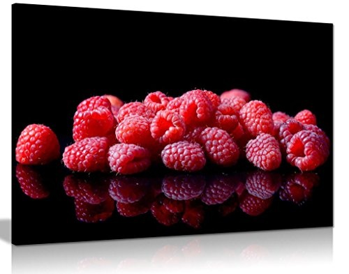 Himbeeren auf schwarzem Hintergrund Küche Kunstdruck Bild auf Leinwand, schwarz, A1 76x51 cm (30x20in)