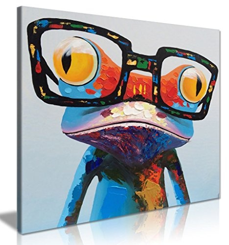 Bild Süßer Frosch mit Brille, Moderne Pop Art, Wanddekoration, Leinwand, 76x76cm (30 x 30 Inch)