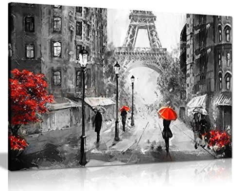 Schwarz-Weiß-Rot-Weiß-Bild von Paris Eiffelturm, aus Canvas Wall Art Print Bild, schwarz/rot/weiß, A2 61x41 cm (24x16in)