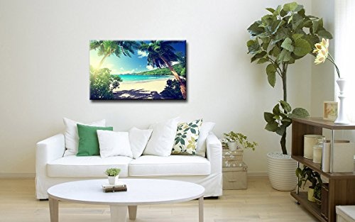 Berger Designs - Bild auf Leinwand als Kunstdruck in verschiedenen Größen. Traumhafter Strand auf den Seychellen. Beste Qualität aus Deutschland (120 x 80 cm (BxH))