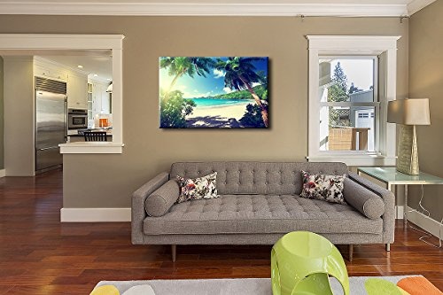 Berger Designs - Bild auf Leinwand als Kunstdruck in verschiedenen Größen. Traumhafter Strand auf den Seychellen. Beste Qualität aus Deutschland (120 x 80 cm (BxH))